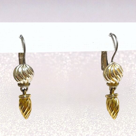 Vintage Napier Earrings Pierced Dangle 2 Tone Drop Charm Swirl Leverback Classic - Picture 1 of 7